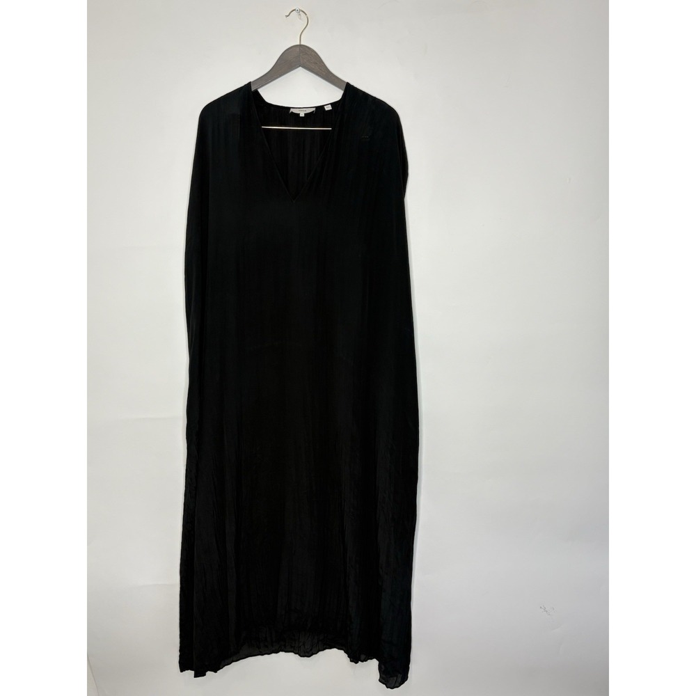 Vince Womens XL Black Silk Blend V Neck Long Sleeve Maxi Dress Minimalist Kaftan